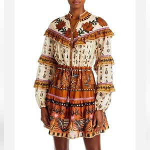 Farm Rio Beige Ainika Floral Ruffle Mini Dress, Sz S